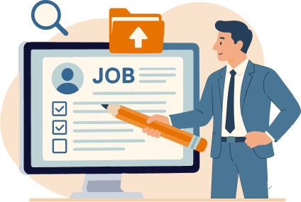 Man holding pencil looking at job on screen